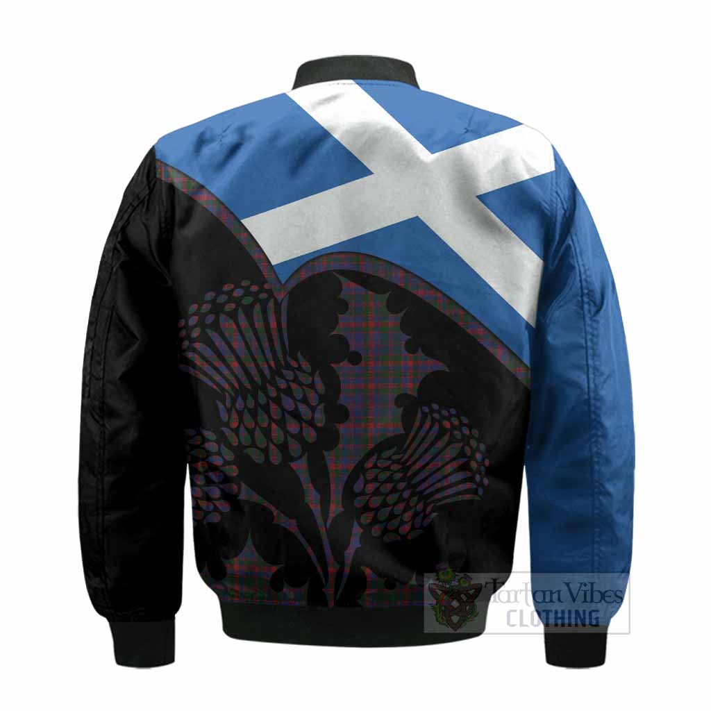 Cumming Tartan Family Crest Bomber Jacket Scotland Thistle Floral Flag Style