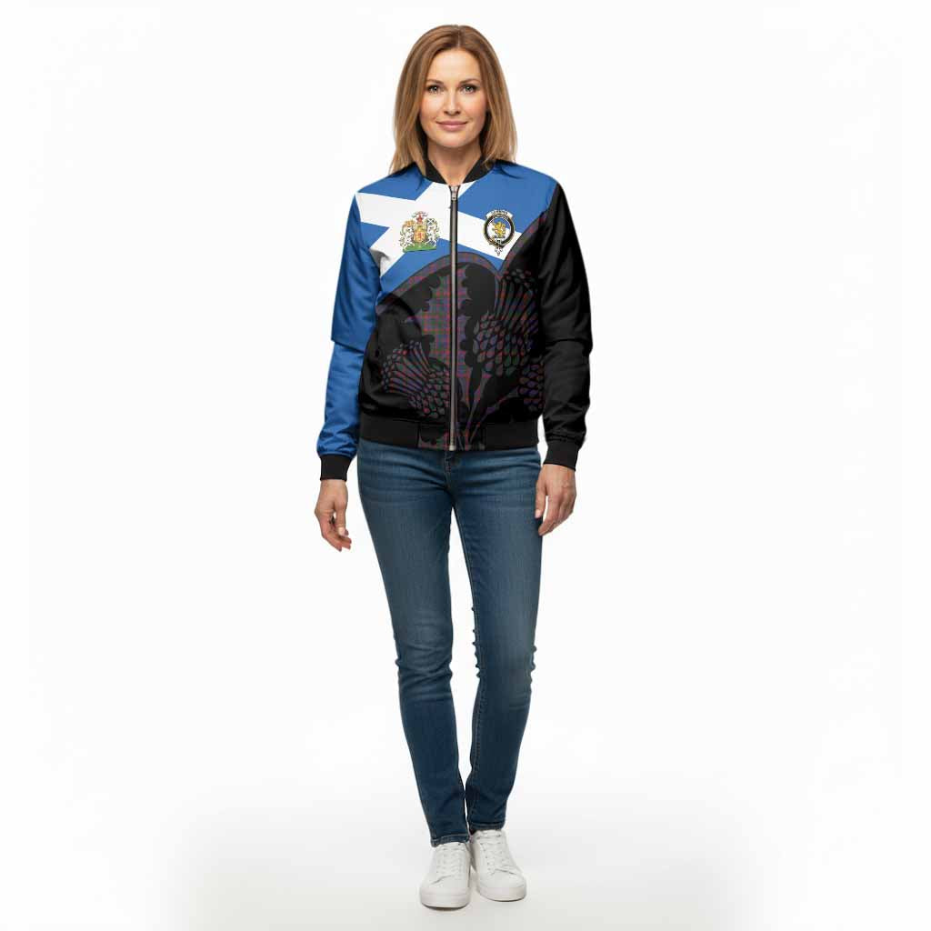 Cumming Tartan Family Crest Bomber Jacket Scotland Thistle Floral Flag Style