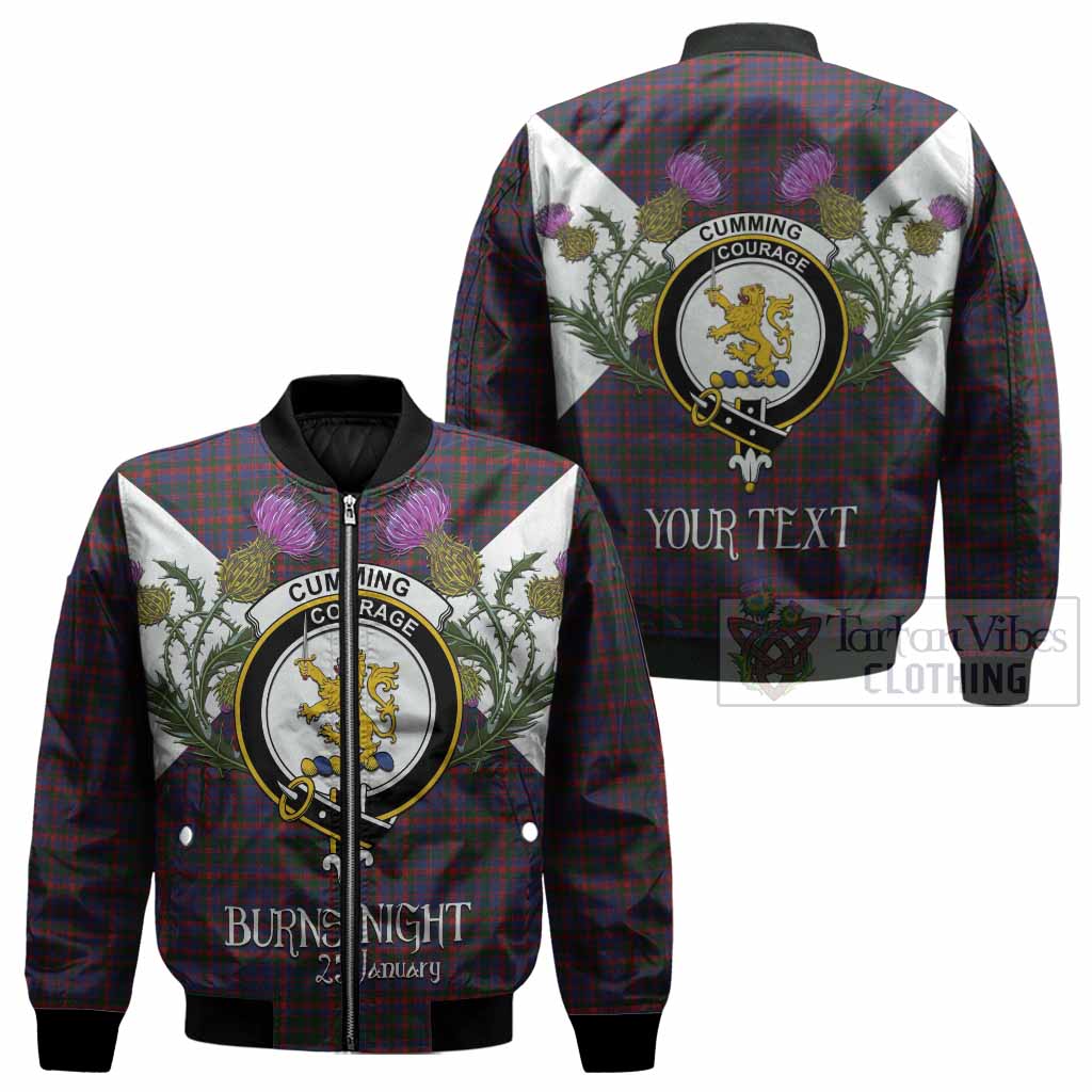 Cumming Tartan Family Crest Bomber Jacket Scottish Burns Night Thistle Floral