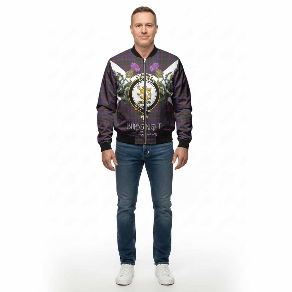 Cumming Tartan Family Crest Bomber Jacket Scottish Burns Night Thistle Floral