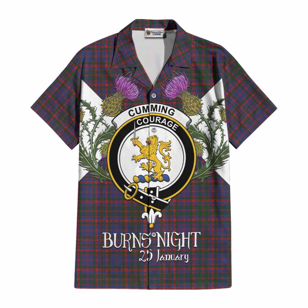 Cumming Tartan Family Crest Cotton Hawaiian Shirt Scottish Burns Night Thistle Floral