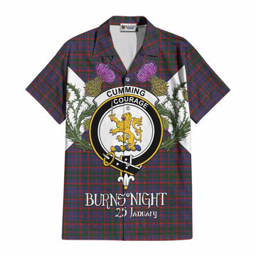 Cumming Tartan Family Crest Cotton Hawaiian Shirt Scottish Burns Night Thistle Floral
