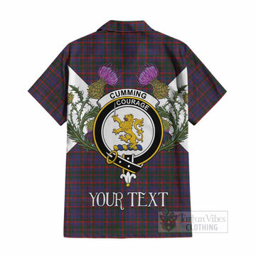 Cumming Tartan Family Crest Cotton Hawaiian Shirt Scottish Burns Night Thistle Floral