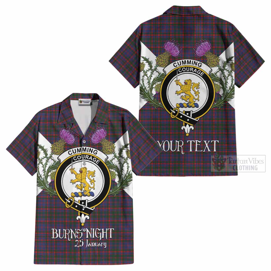 Cumming Tartan Family Crest Cotton Hawaiian Shirt Scottish Burns Night Thistle Floral