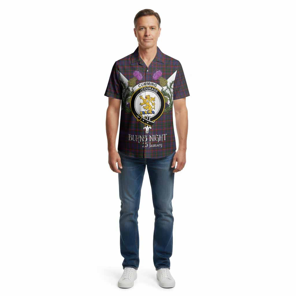 Cumming Tartan Family Crest Cotton Hawaiian Shirt Scottish Burns Night Thistle Floral