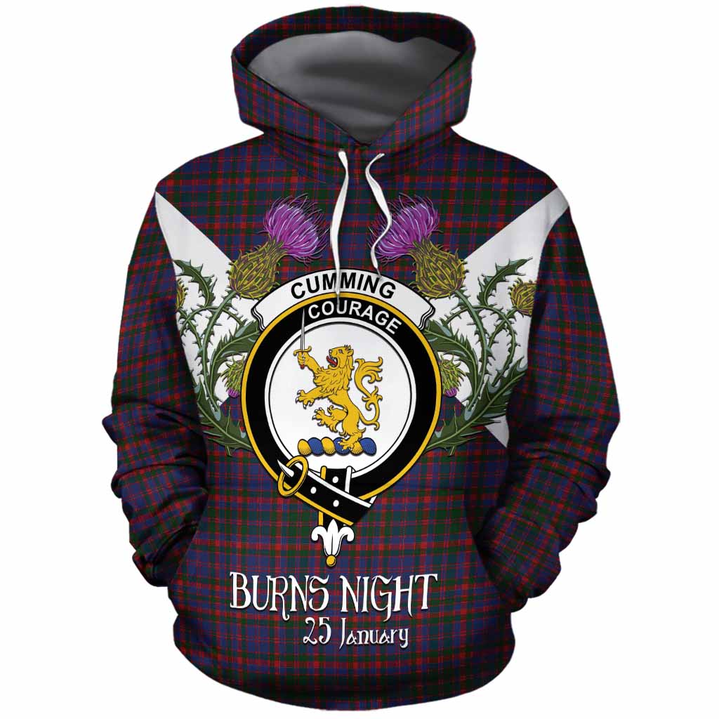 Cumming Tartan Family Crest Cotton Hoodie Scottish Burns Night Thistle Floral