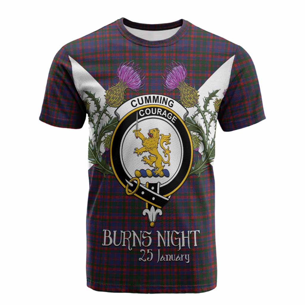 Cumming Tartan Family Crest Cotton T-shirt Scottish Burns Night Thistle Floral