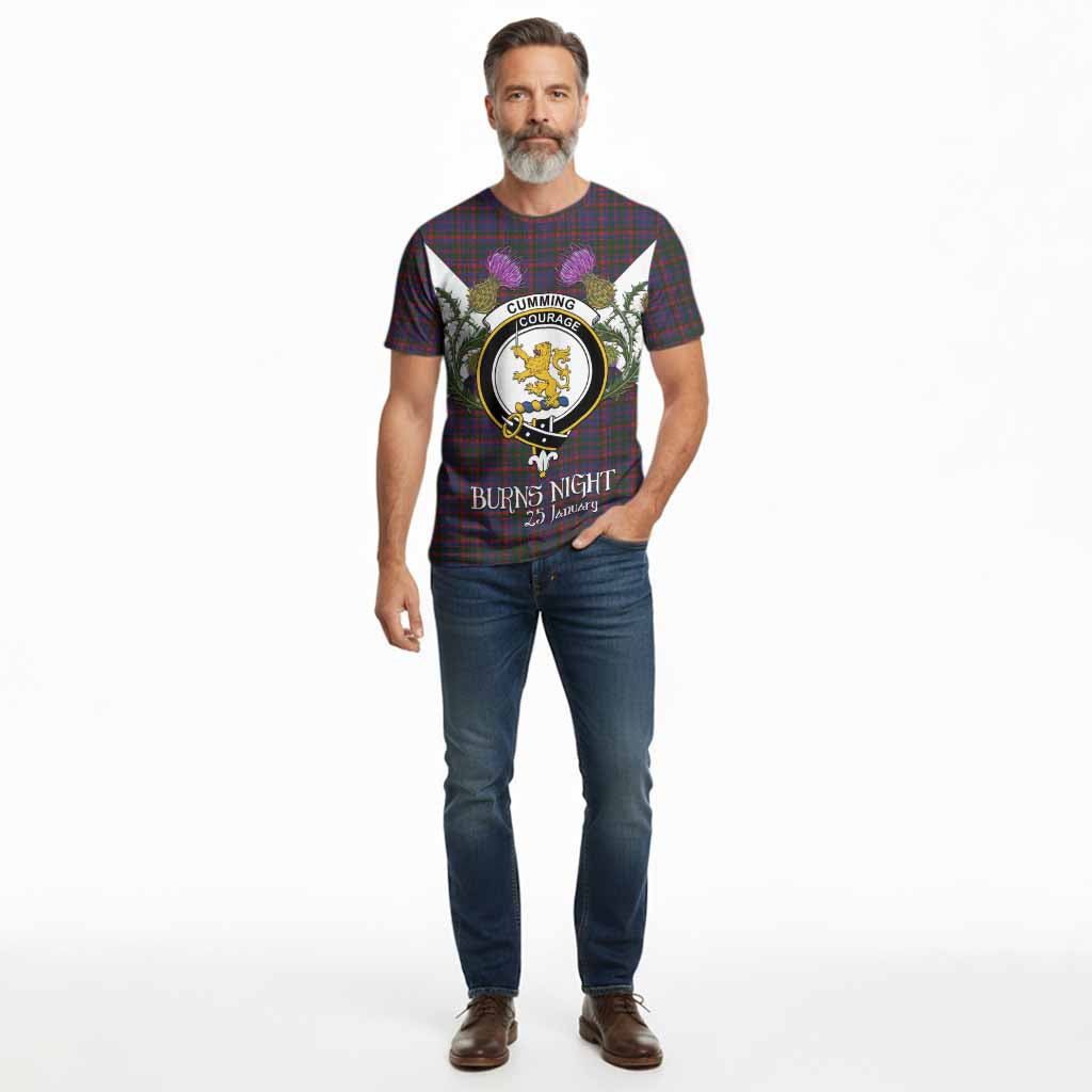 Cumming Tartan Family Crest Cotton T-shirt Scottish Burns Night Thistle Floral