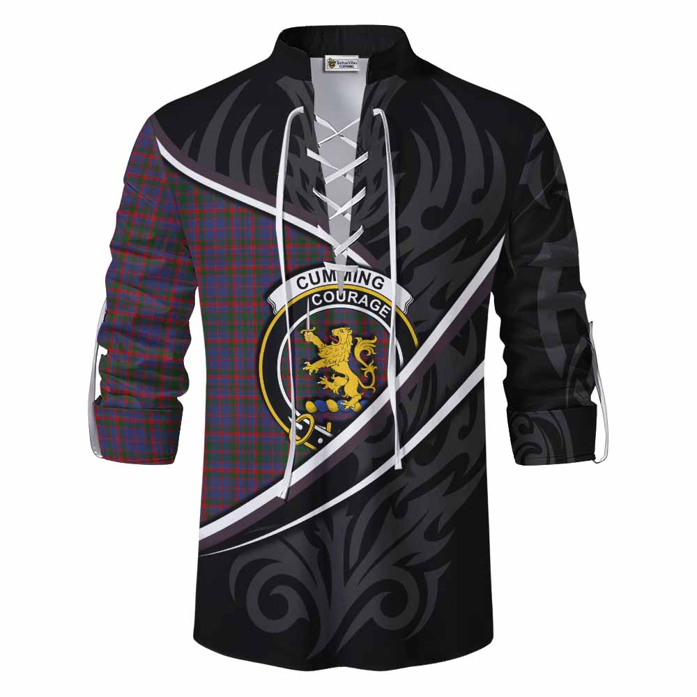 Cumming Tartan Family Crest Ghillie Kilt Shirt Celtic Scottish Thistle Floral - Tartan Vibes Clothing