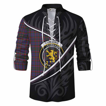 Cumming Tartan Family Crest Ghillie Kilt Shirt Celtic Scottish Thistle Floral - Tartan Vibes Clothing