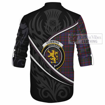 Cumming Tartan Family Crest Ghillie Kilt Shirt Celtic Scottish Thistle Floral - Tartan Vibes Clothing