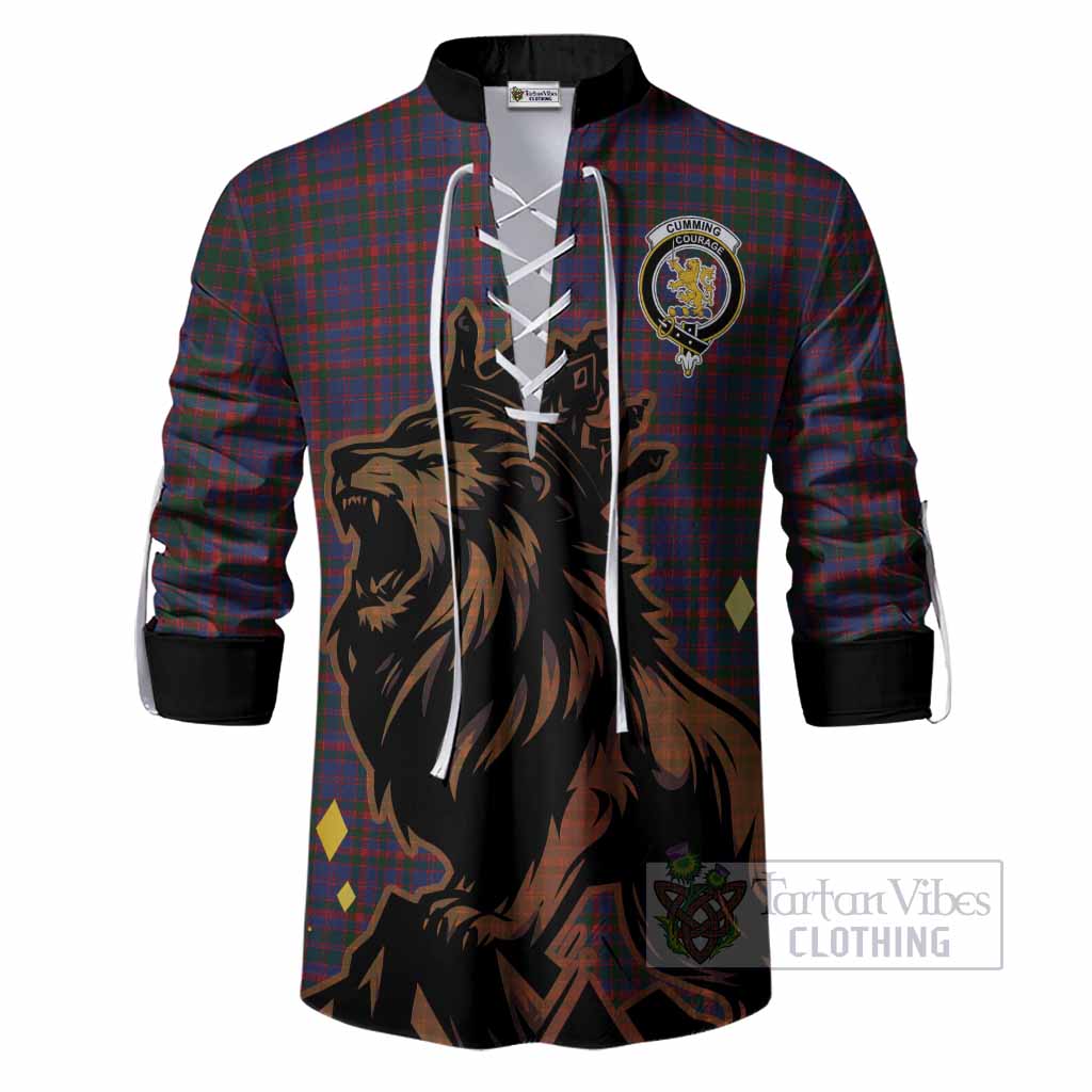 Cumming Tartan Family Crest Ghillie Shirt Crowned Lion Roaring