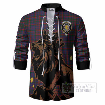 Cumming Tartan Family Crest Ghillie Shirt Crowned Lion Roaring
