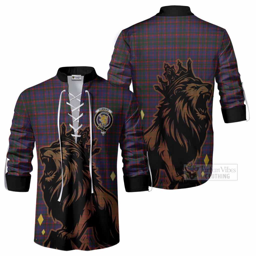 Cumming Tartan Family Crest Ghillie Shirt Crowned Lion Roaring
