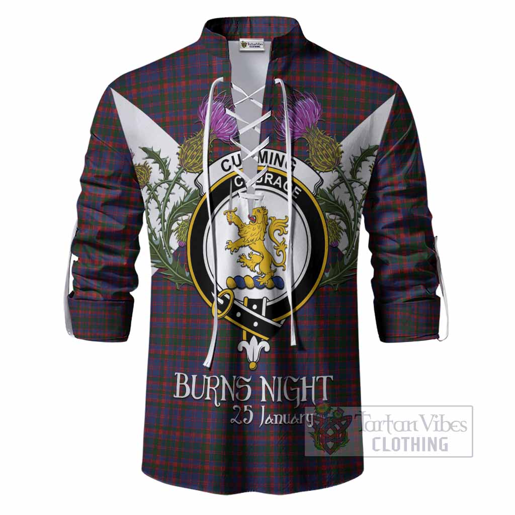 Cumming Tartan Family Crest Ghillie Shirt Scottish Burns Night Thistle Floral