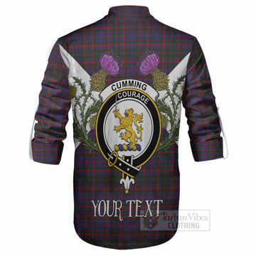 Cumming Tartan Family Crest Ghillie Shirt Scottish Burns Night Thistle Floral