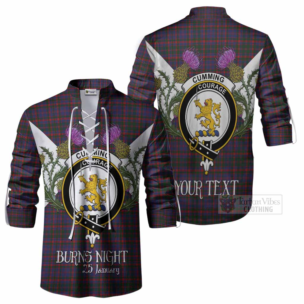 Cumming Tartan Family Crest Ghillie Shirt Scottish Burns Night Thistle Floral