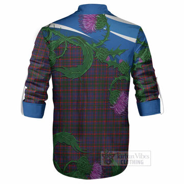 Cumming Tartan Family Crest Ghillie Shirt Thistle in Minimalism