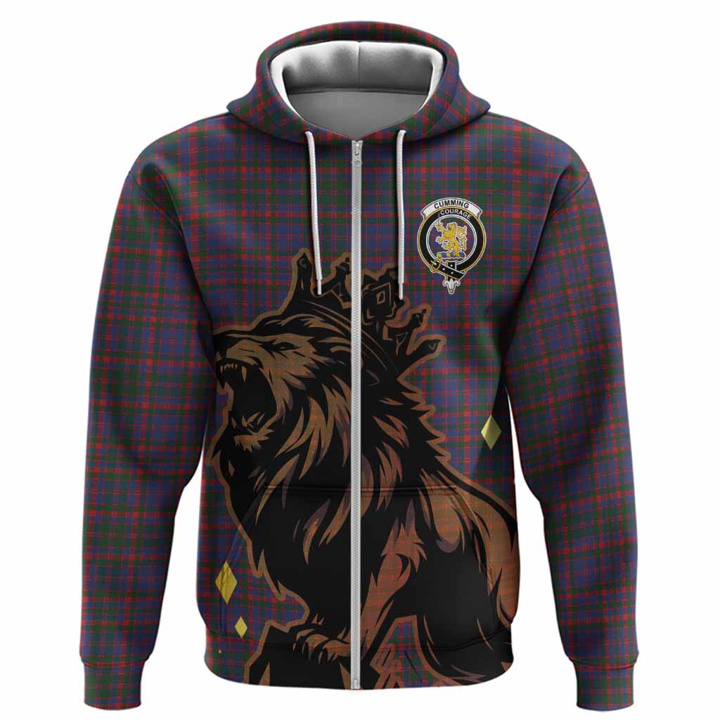 Cumming Tartan Family Crest Hoodie Crowned Lion Roaring