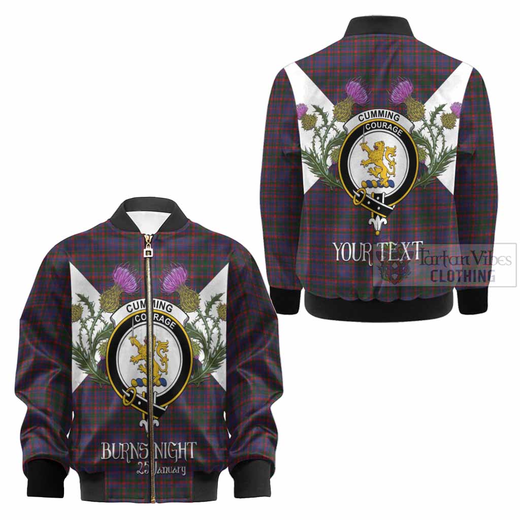 Cumming Tartan Family Crest Kid Bomber Jacket Scottish Burns Night Thistle Floral