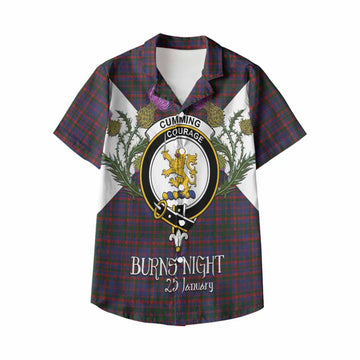 Cumming Tartan Family Crest Kid Hawaiian Shirt Scottish Burns Night Thistle Floral