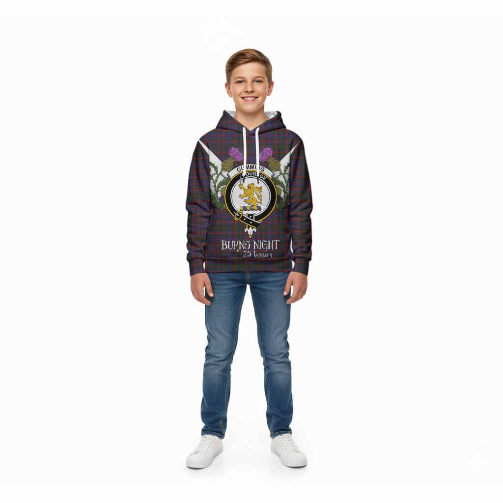Cumming Tartan Family Crest Kid Hoodie Scottish Burns Night Thistle Floral