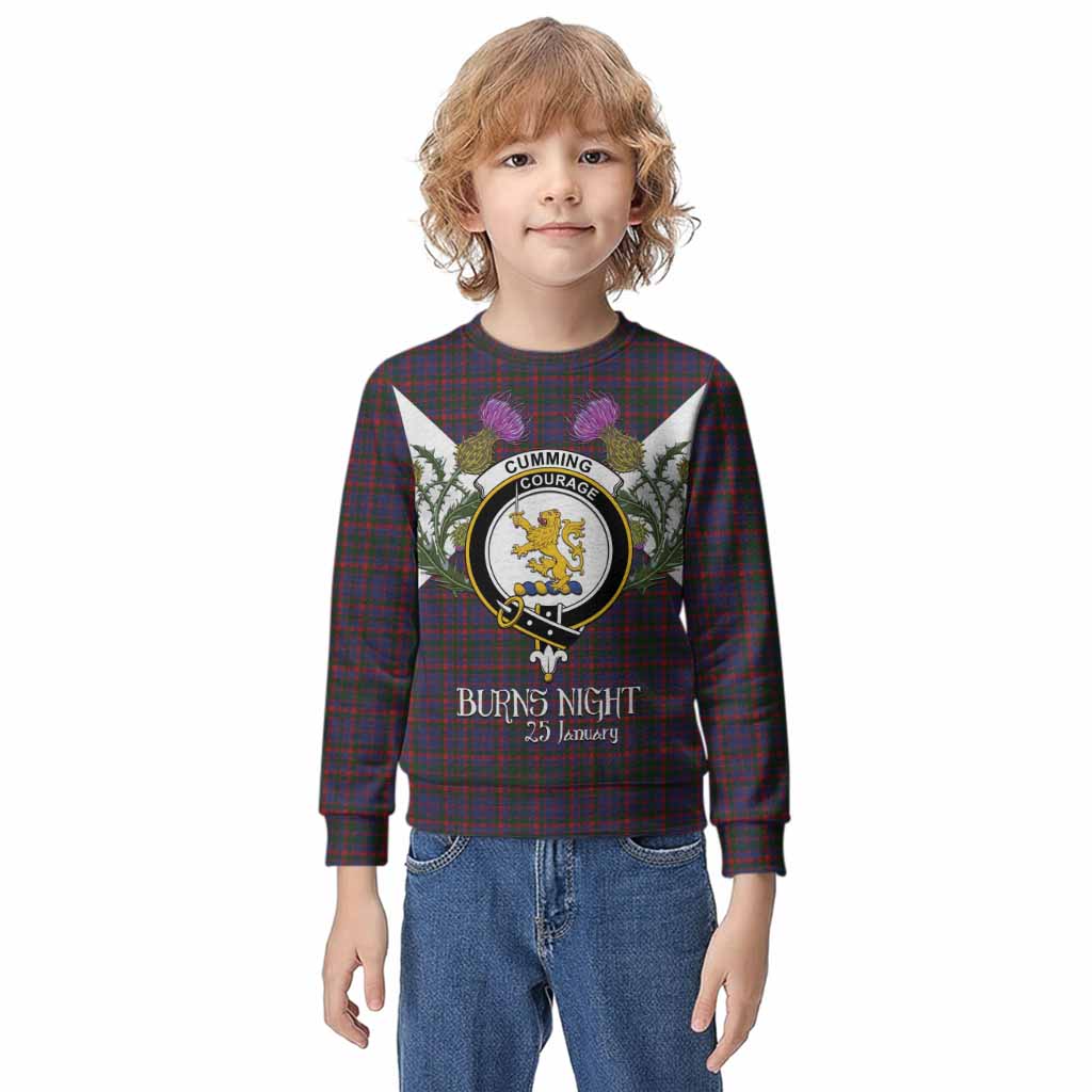 Cumming Tartan Family Crest Kid Knitted Sweatshirt Scottish Burns Night Thistle Floral