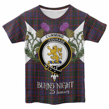 Cumming Tartan Family Crest Kid T-shirt Scottish Burns Night Thistle Floral