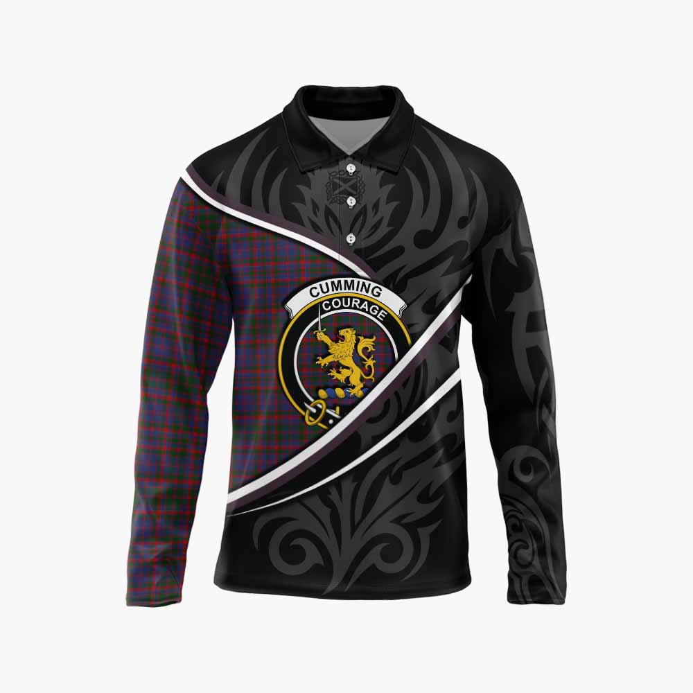 Cumming Tartan Family Crest Long Sleeve Polo Shirt Celtic Scottish Thistle Floral - Tartan Vibes Clothing