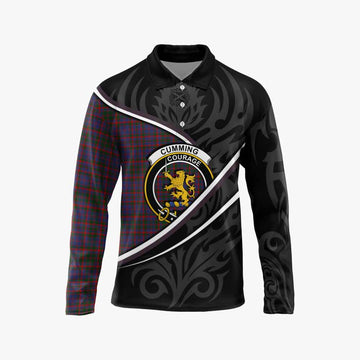 Cumming Tartan Family Crest Long Sleeve Polo Shirt Celtic Scottish Thistle Floral - Tartan Vibes Clothing