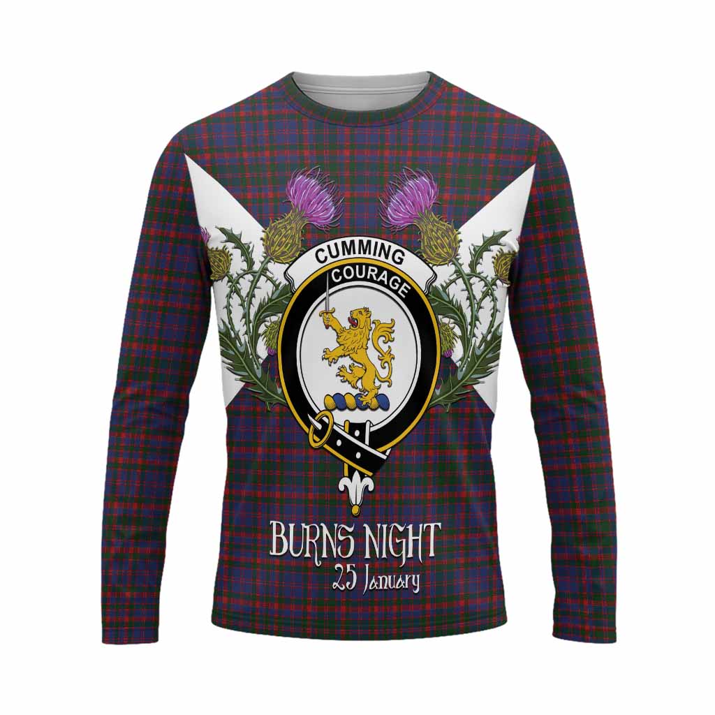 Cumming Tartan Family Crest Long Sleeve T-Shirt Scottish Burns Night Thistle Floral