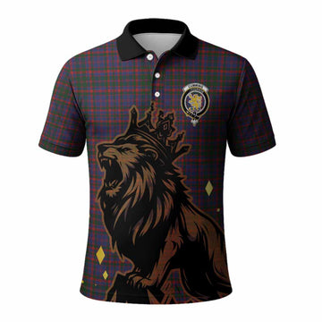 Cumming Tartan Family Crest Polo Shirt Crowned Lion Roaring