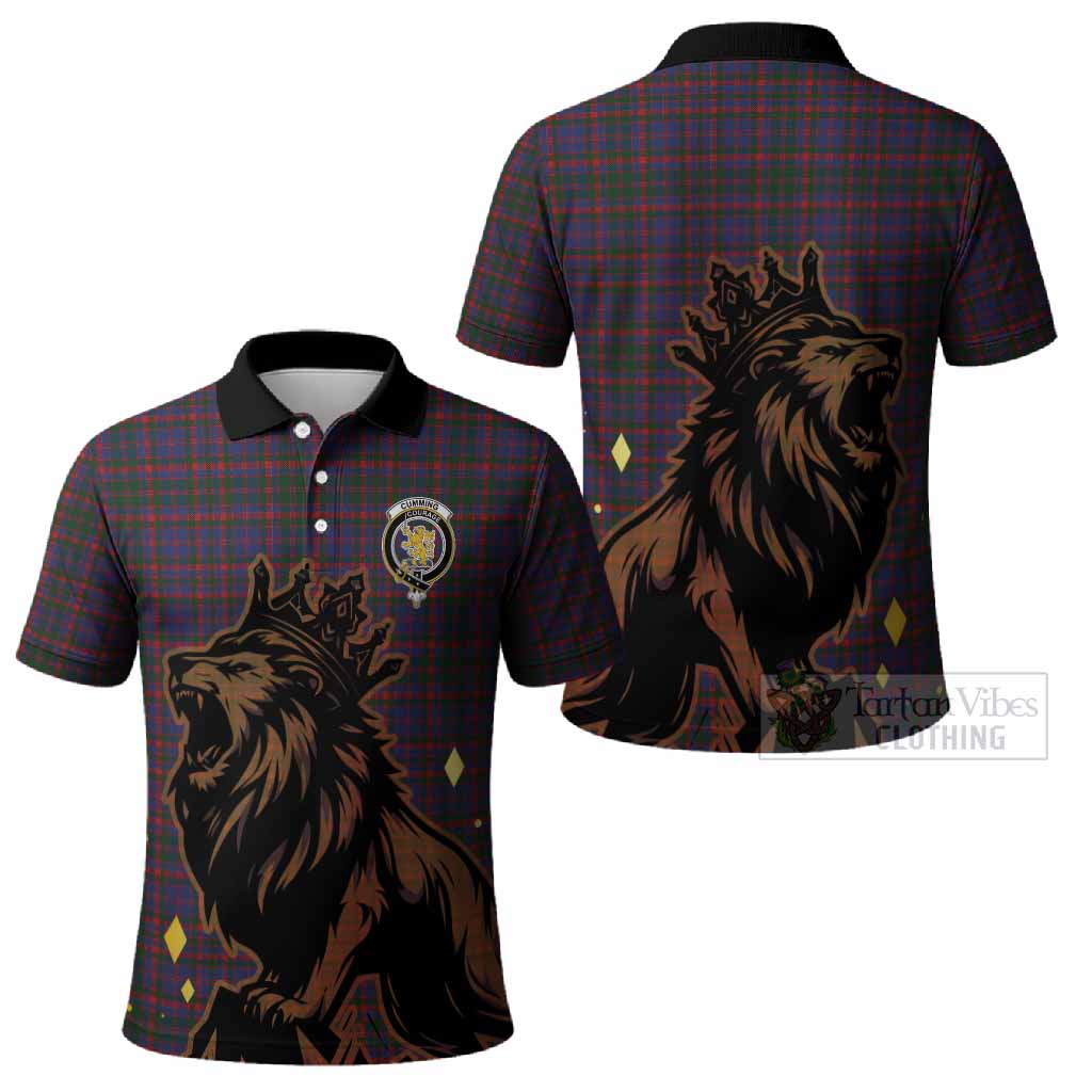 Cumming Tartan Family Crest Polo Shirt Crowned Lion Roaring