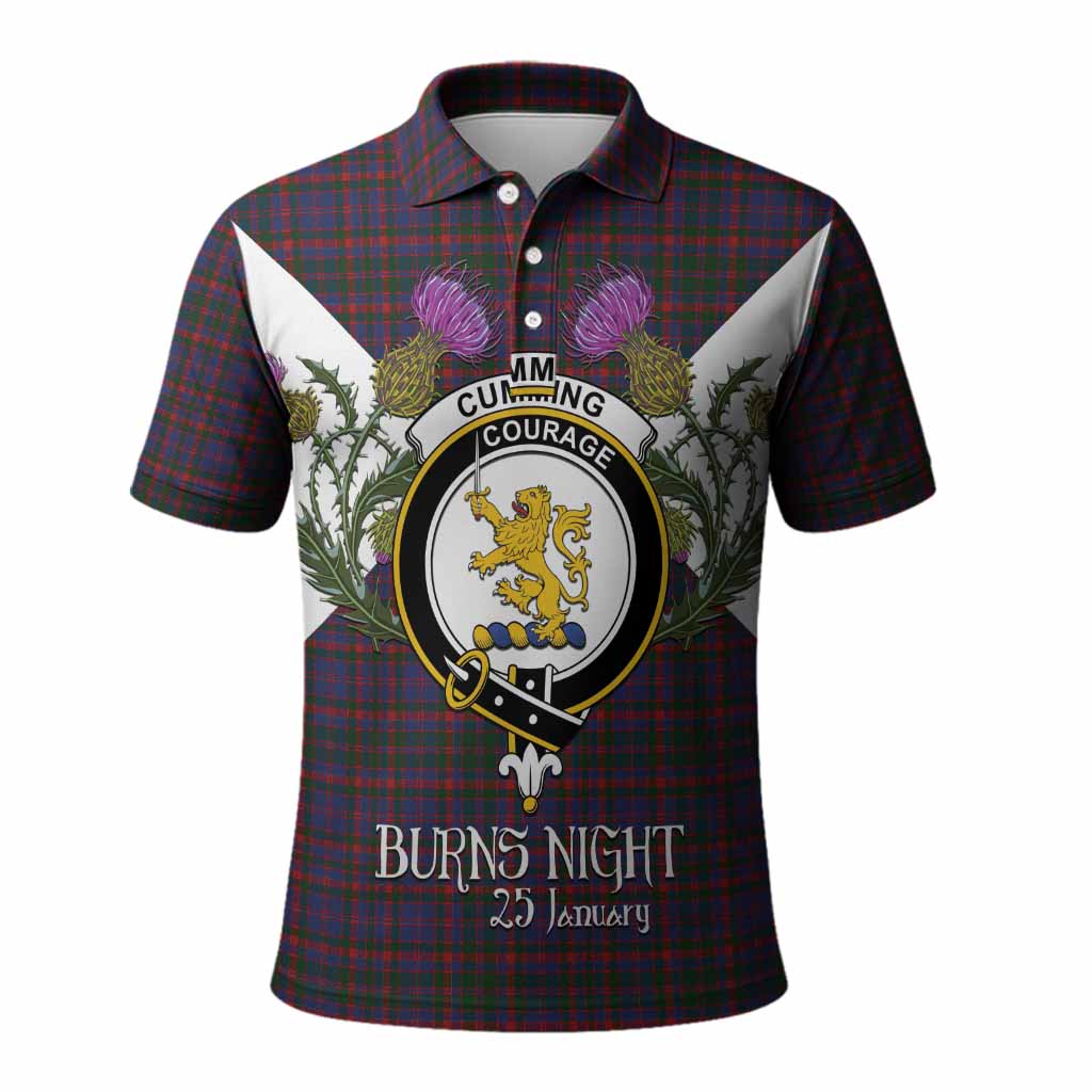 Cumming Tartan Family Crest Polo Shirt Scottish Burns Night Thistle Floral