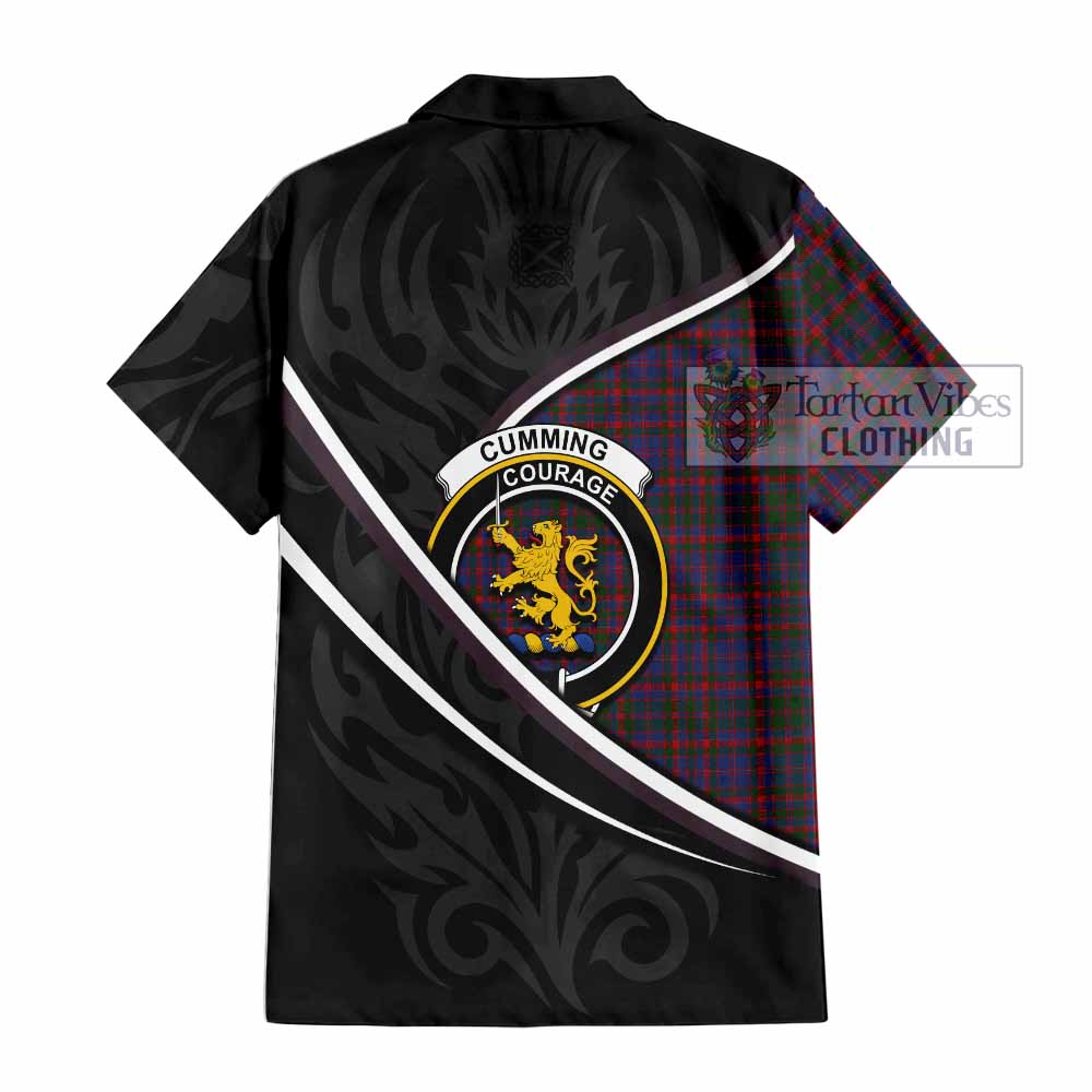 Cumming Tartan Family Crest Short Sleeve Button Shirt Celtic Scottish Thistle Floral - Tartan Vibes Clothing