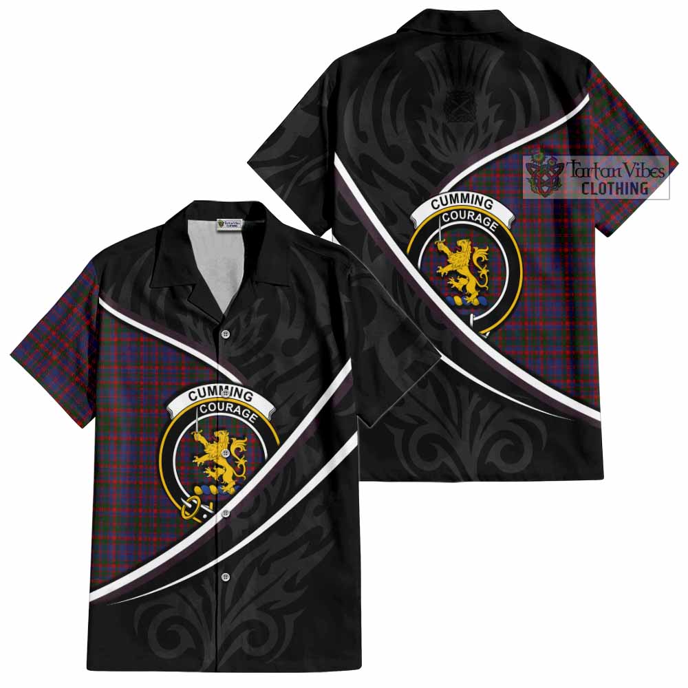 Cumming Tartan Family Crest Short Sleeve Button Shirt Celtic Scottish Thistle Floral - Tartan Vibes Clothing