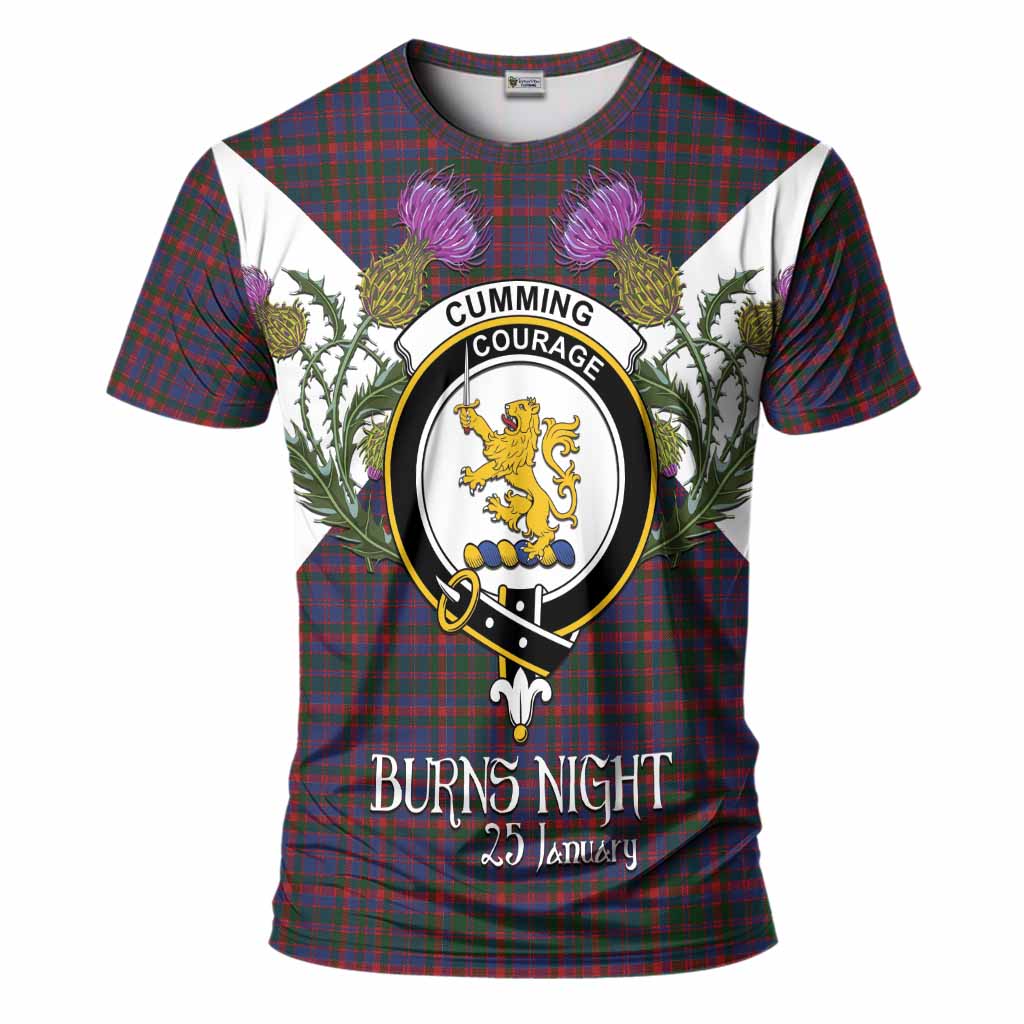Cumming Tartan Family Crest T-Shirt Scottish Burns Night Thistle Floral