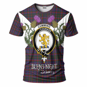 Cumming Tartan Family Crest T-Shirt Scottish Burns Night Thistle Floral