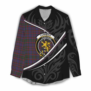 Cumming Tartan Family Crest Women Casual Shirt Celtic Scottish Thistle Floral