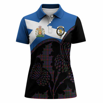 Cumming Tartan Family Crest Women Polo Shirt Scotland Thistle Floral Flag Style