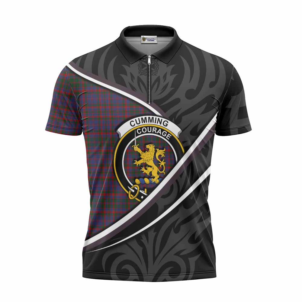 Cumming Tartan Family Crest Zipper Polo Shirt Celtic Scottish Thistle Floral - Tartan Vibes Clothing
