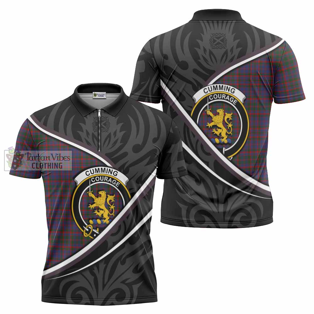 Cumming Tartan Family Crest Zipper Polo Shirt Celtic Scottish Thistle Floral - Tartan Vibes Clothing