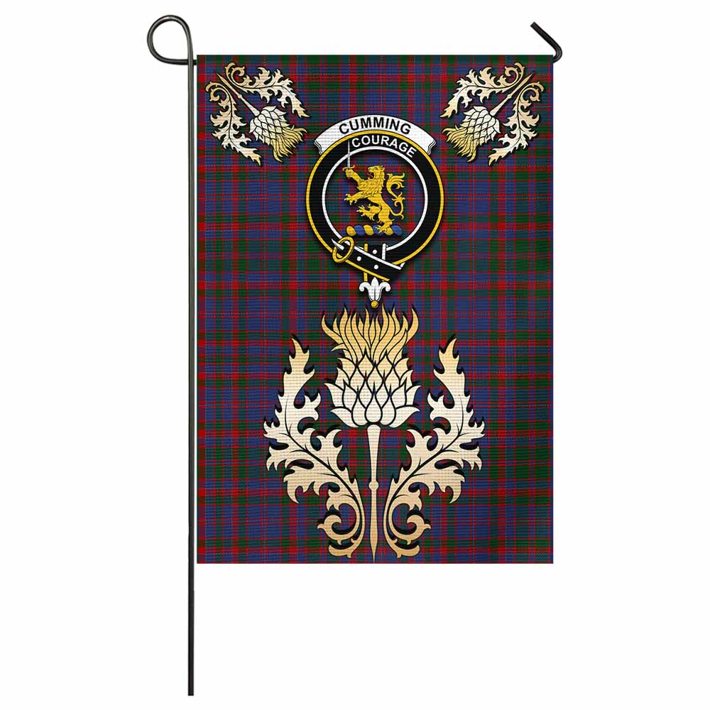 Cumming Tartan Garden Flag with Golden Regal Scottish Thistle Emblem - Tartan Vibes Clothing