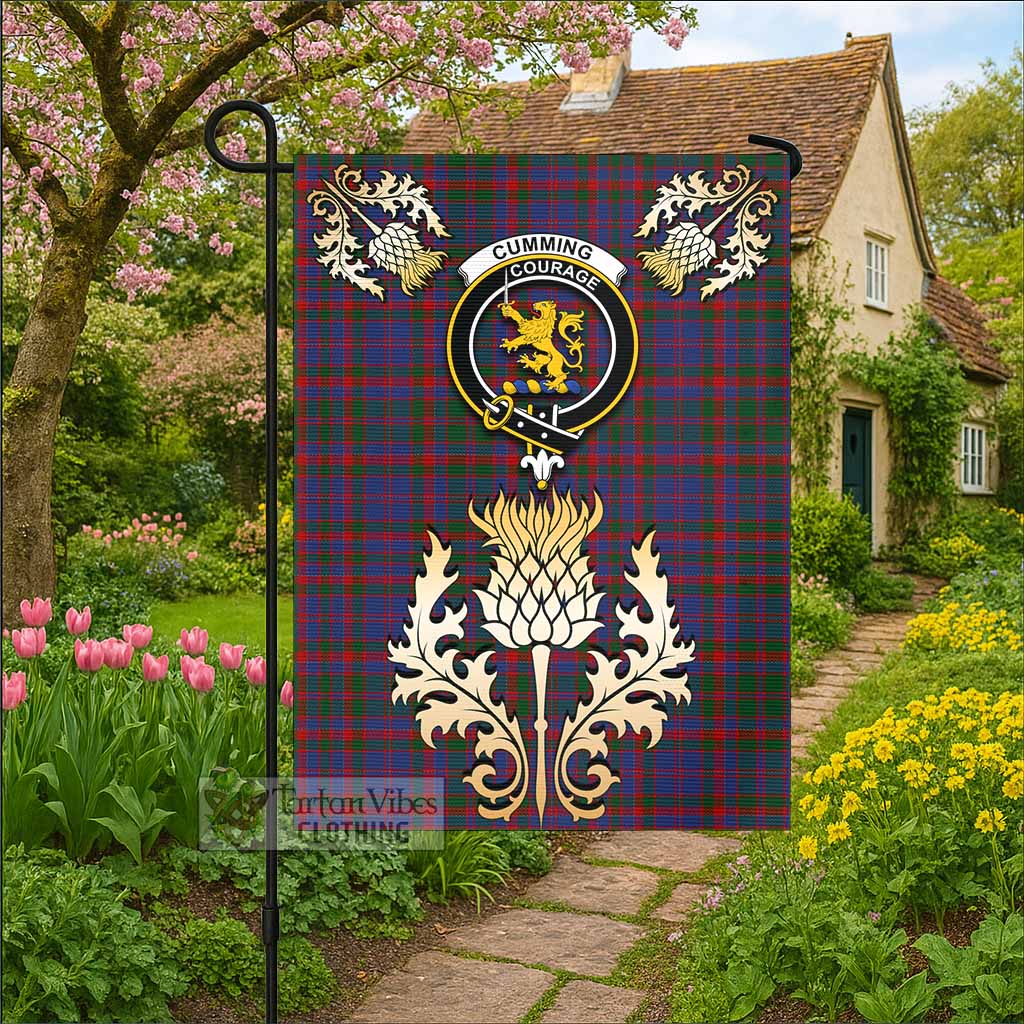 Cumming Tartan Garden Flag with Golden Regal Scottish Thistle Emblem - Tartan Vibes Clothing