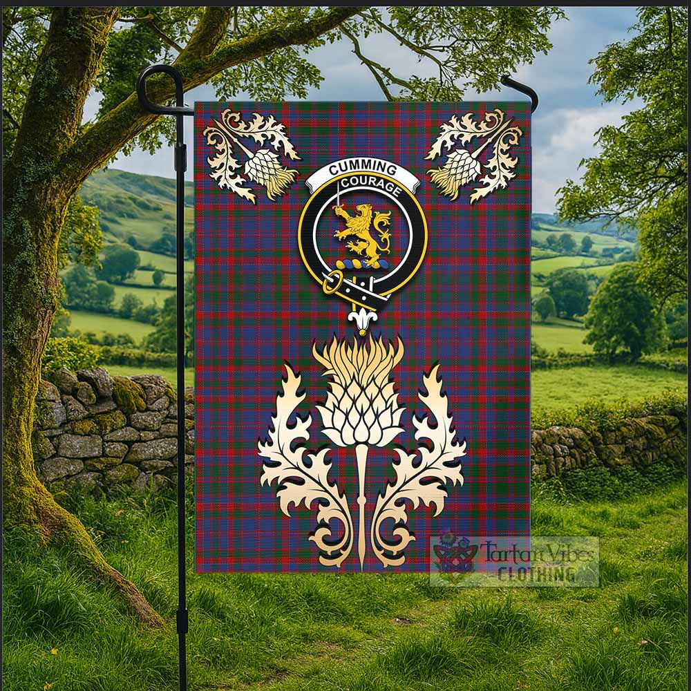 Cumming Tartan Garden Flag with Golden Regal Scottish Thistle Emblem - Tartan Vibes Clothing