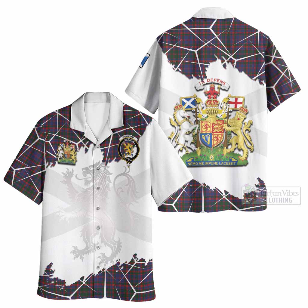 Cumming Tartan Hawaiian Shirt with Family Crest and Lion Rampant Grunge Style