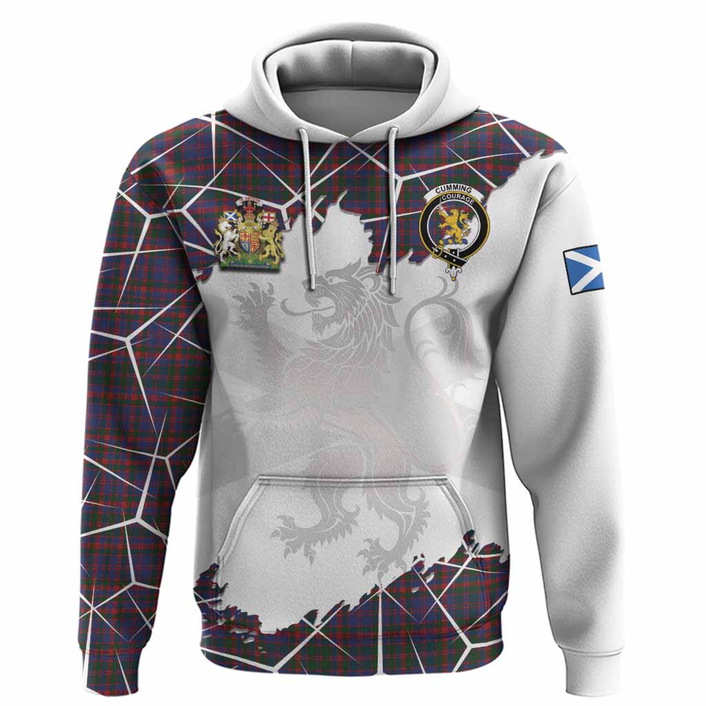 Cumming Tartan Hoodie with Family Crest and Lion Rampant Grunge Style