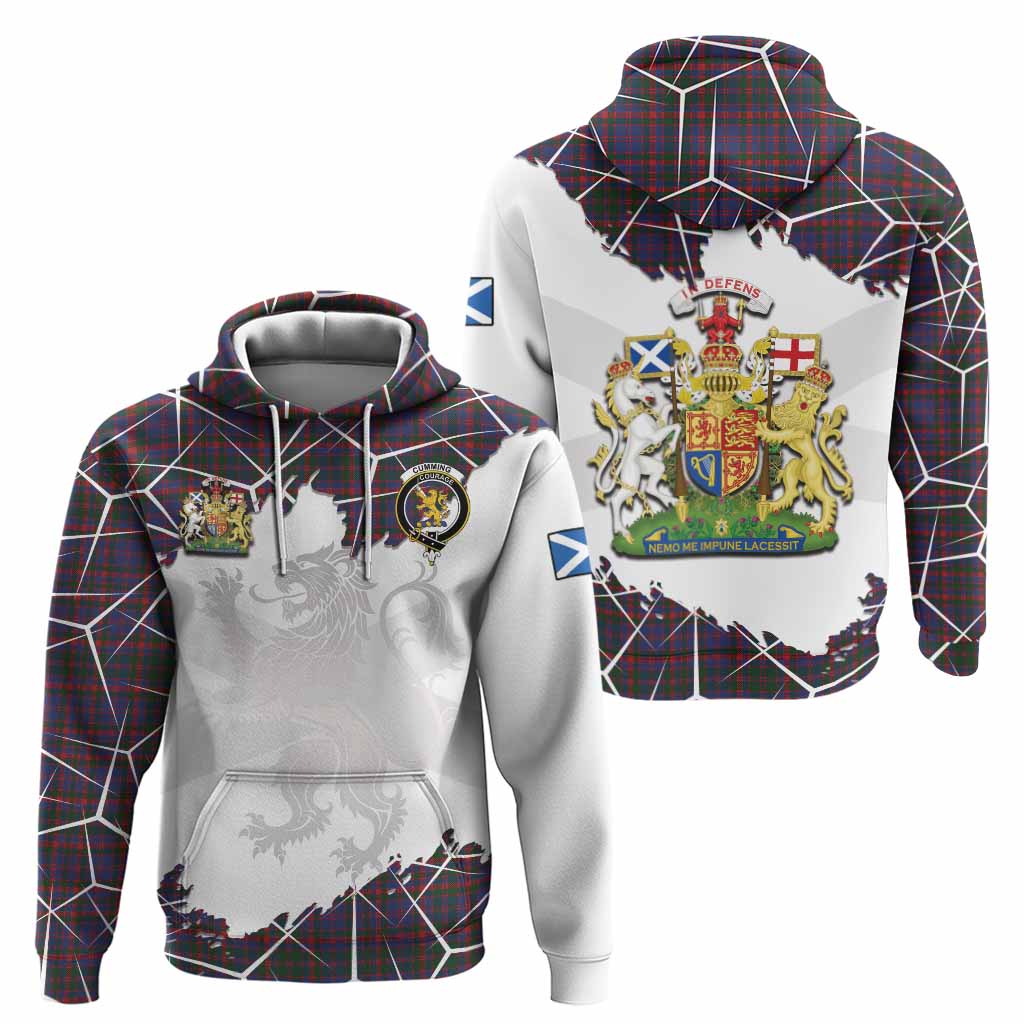 Cumming Tartan Hoodie with Family Crest and Lion Rampant Grunge Style