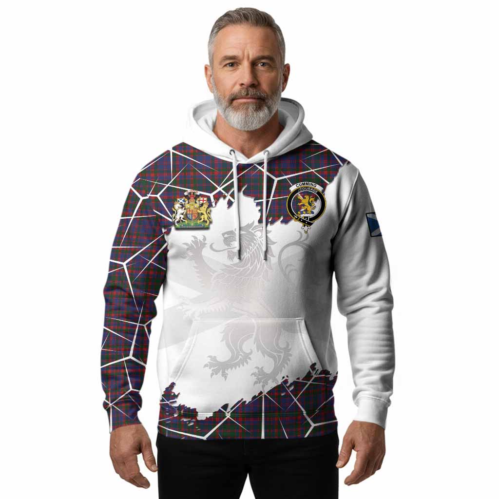 Cumming Tartan Hoodie with Family Crest and Lion Rampant Grunge Style