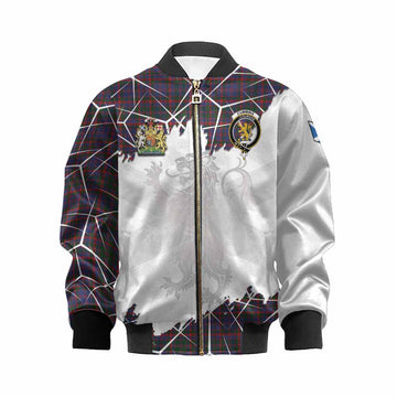 Cumming Tartan Kid Bomber Jacket with Family Crest and Lion Rampant Grunge Style